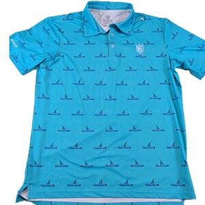 Scales Polo Shirt Medium White Yacht All Over Print Performance Men's‎